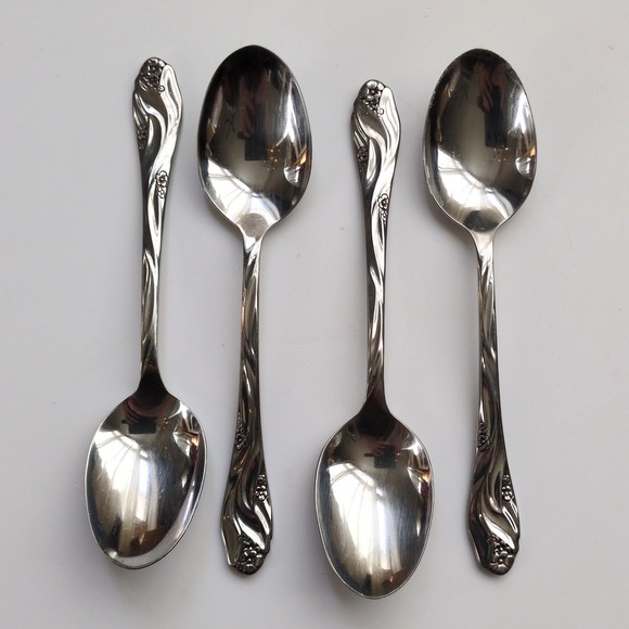 Oneida Other - Vtg Oneida LORILEI‎ Soup Large Spoons (4) Stainless Floral Flatware Lorelei